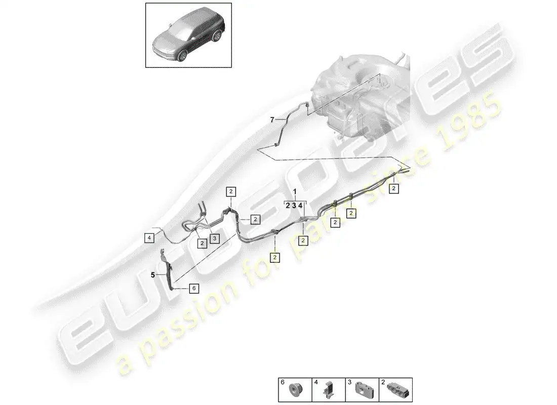 porsche 2020 (cayenne e3 9ya/9yb) fuel line parts diagram