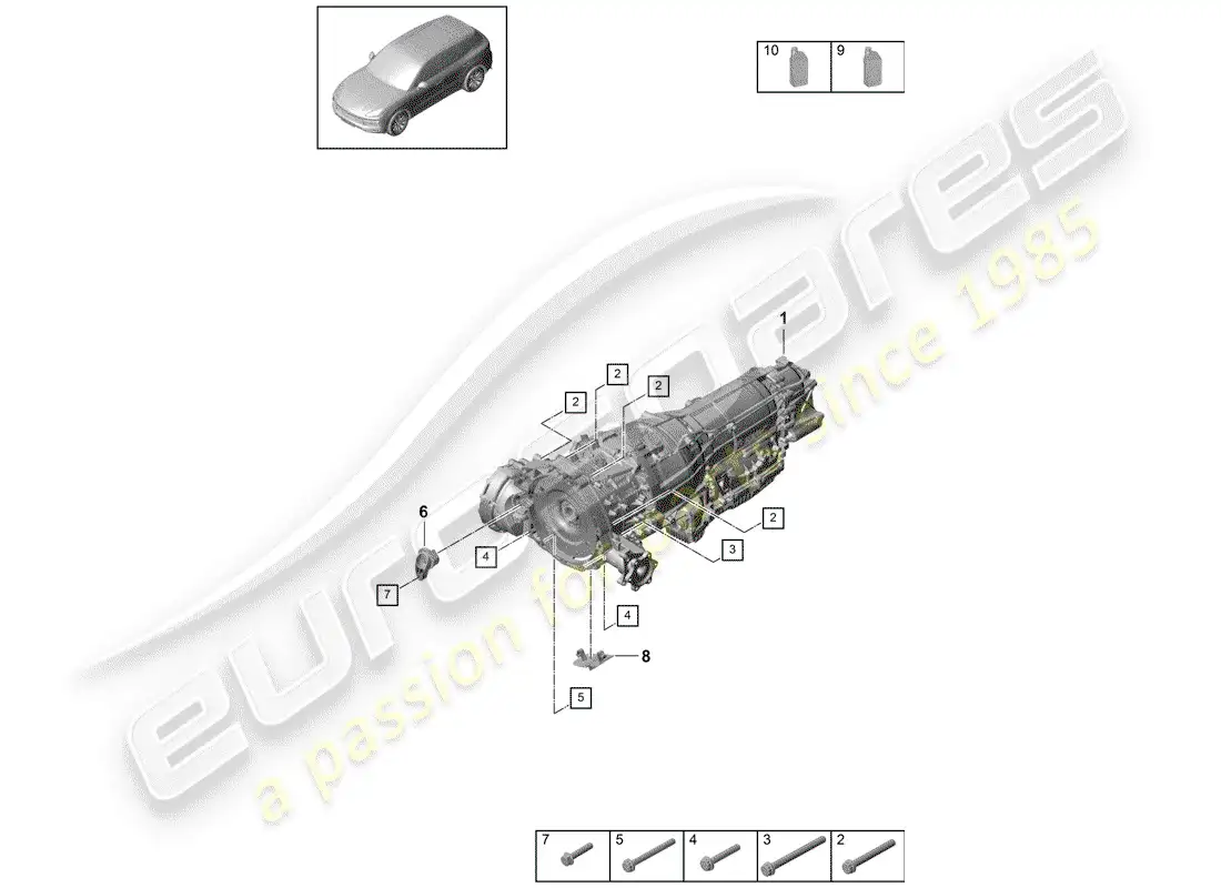 porsche 2020 (cayenne e3 9ya/9yb) 8-speed automatic gearbox part diagram