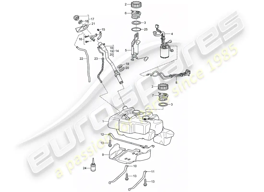 porsche 2007 (997-1 gt3) fuel tank parts diagram