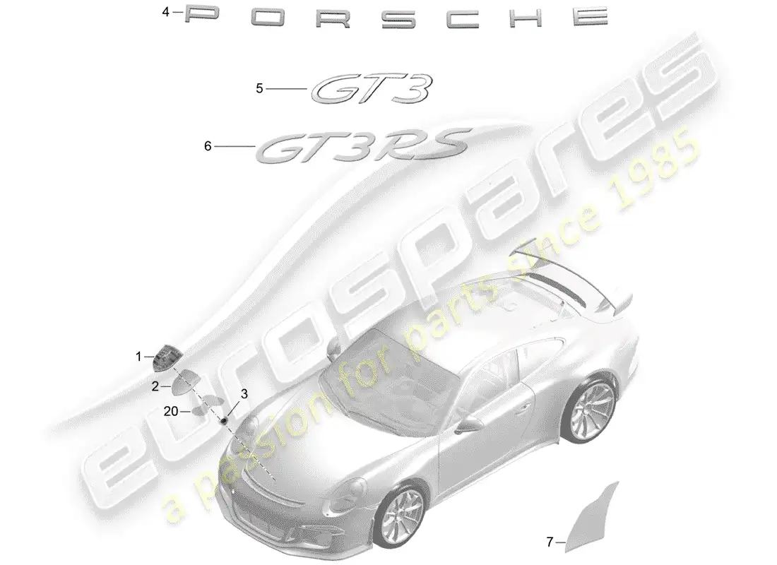 porsche 2016 (991-1 r/gt3/rs) nameplates parts diagram