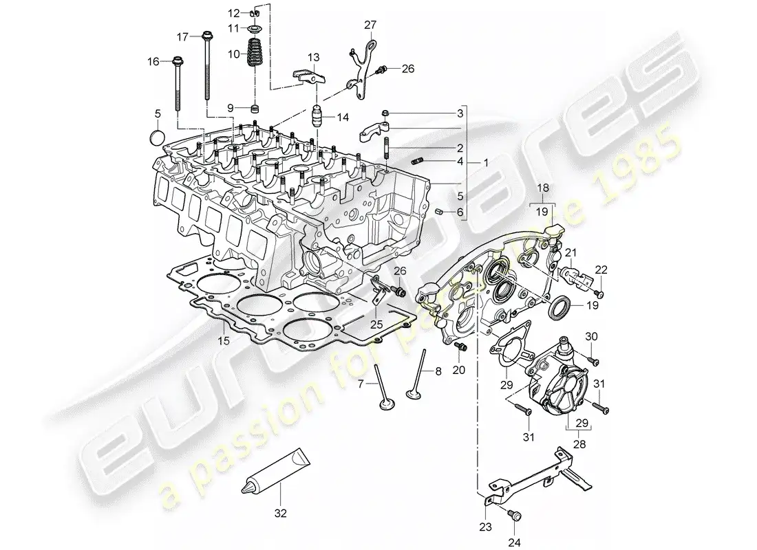 porsche 2007 (cayenne e1 9pa) cylinder head parts diagram