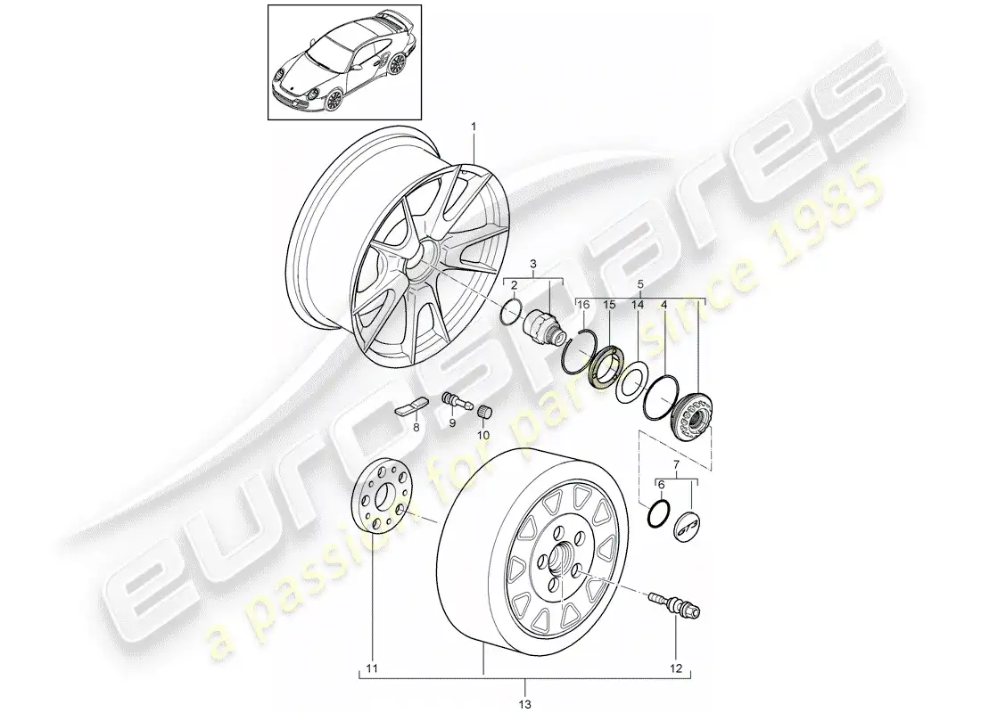 porsche 2013 (997-2 turbo / gt2 rs) central locking parts diagram
