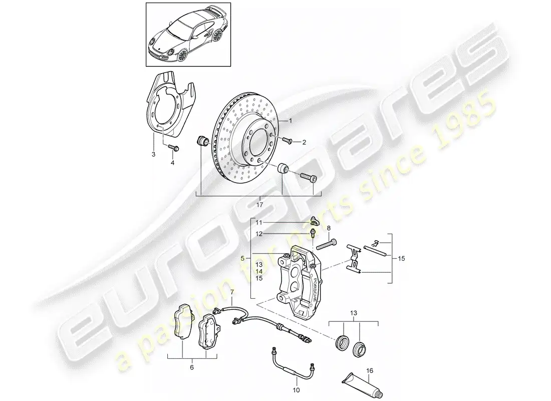 porsche 2013 (997-2 turbo / gt2 rs) disc brakes parts diagram