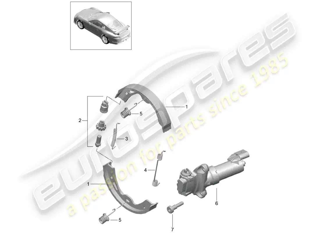 porsche 2014 (991-1 r/gt3/rs) parking brake parts diagram