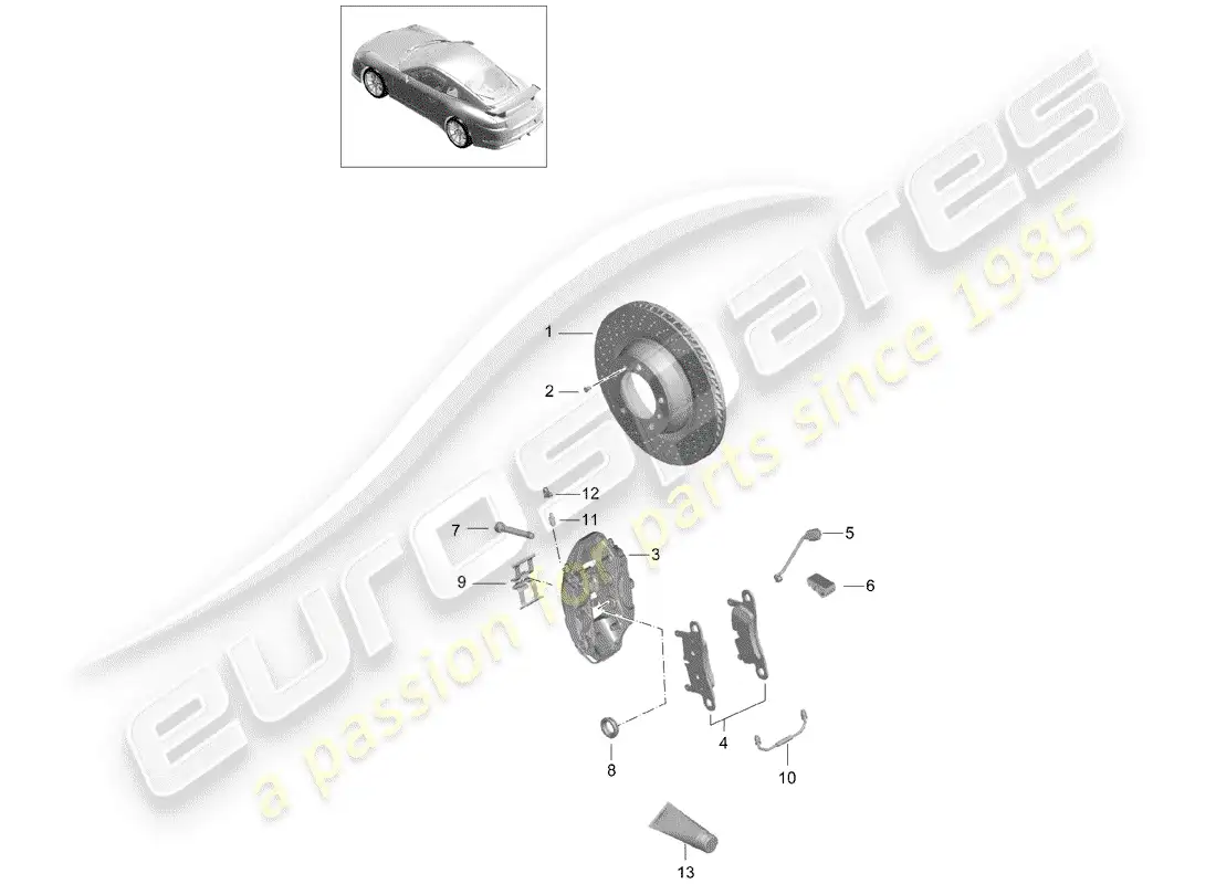 porsche 2014 (991-1 r/gt3/rs) disc brakes parts diagram