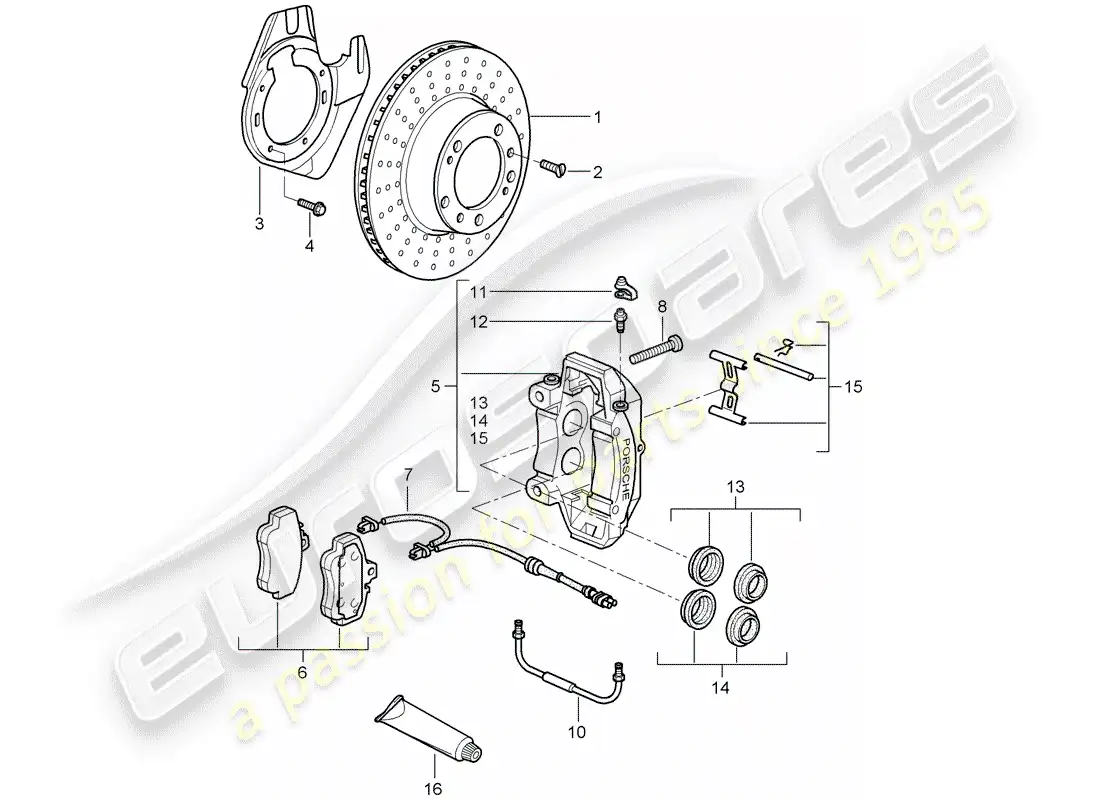 porsche 2005 (997-1) disc brakes parts diagram