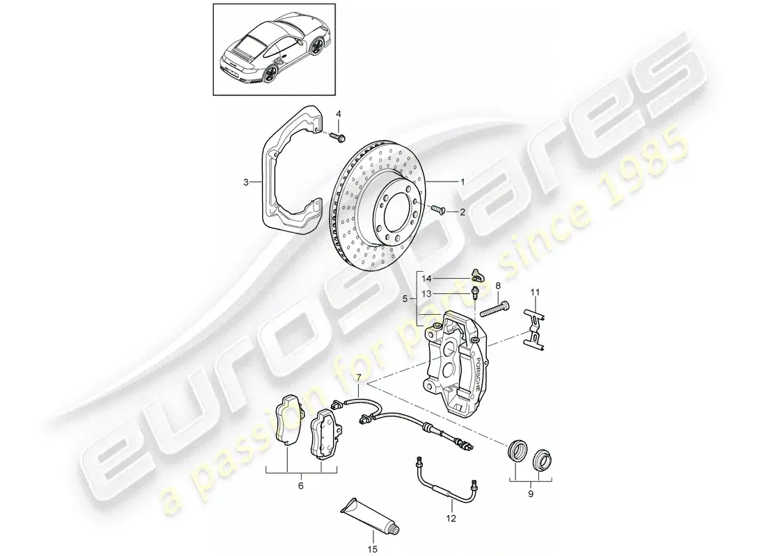 porsche 2012 (997-2 turbo / gt2 rs) disc brakes parts diagram
