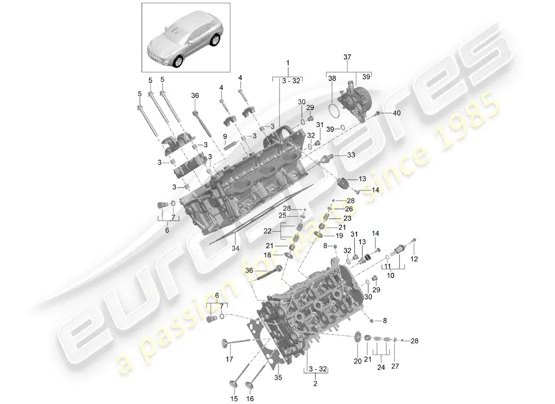 porsche 2014 (macan) cylinder head parts diagram