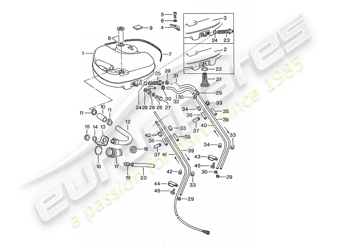 porsche 1974 (911) fuel system - for vehicles with - steel auxiliary support parts diagram
