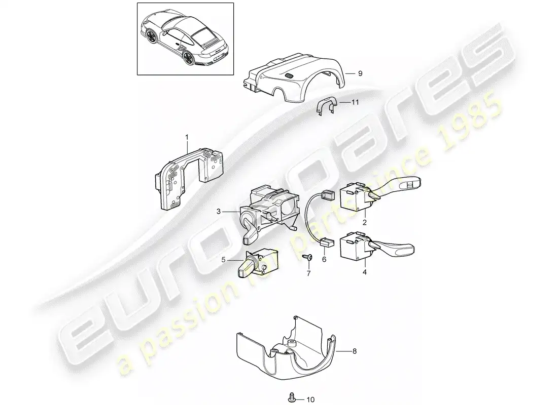 porsche 2012 (997-2 turbo / gt2 rs) steering column switch parts diagram