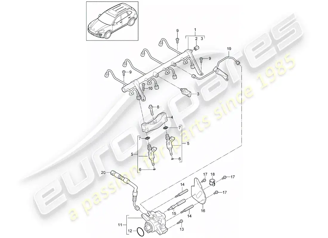 porsche 2014 (cayenne e2 92a) fuel collection pipe part diagram