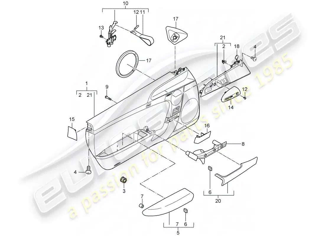 porsche 2007 (997-1 gt3) door panel part diagram