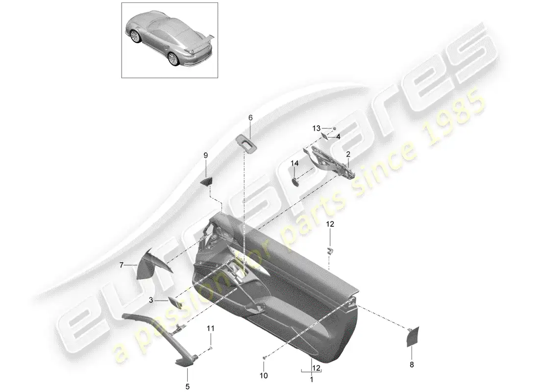 porsche 2016 (991-1 r/gt3/rs) door panel parts diagram