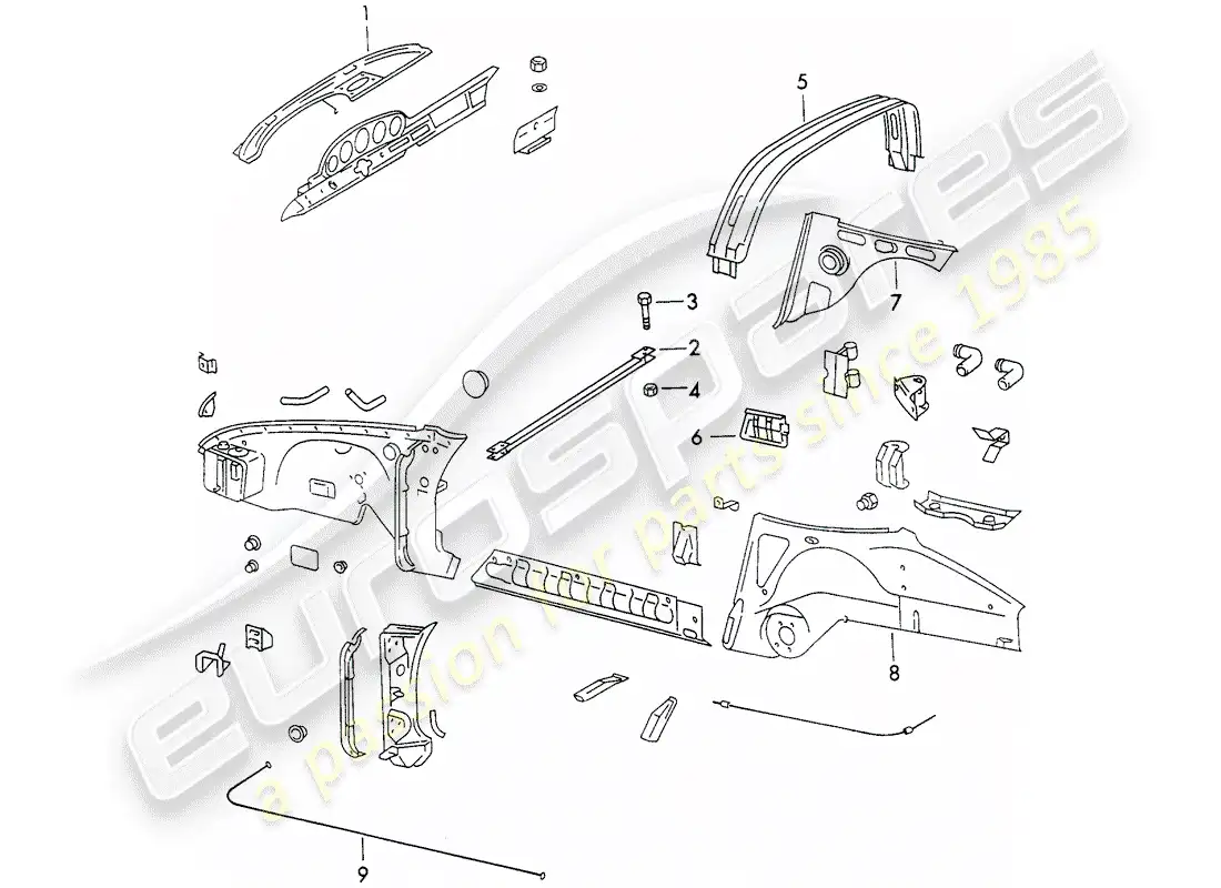porsche 1973 (911) interior panelling parts diagram