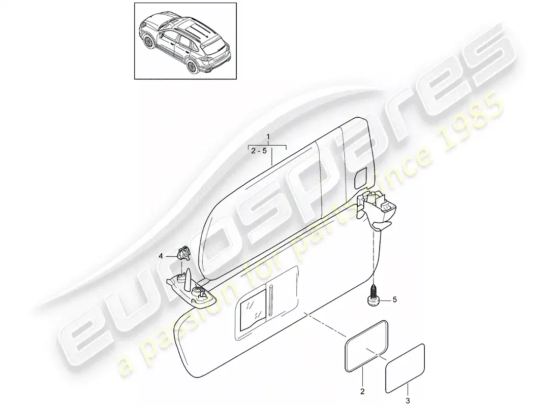 porsche 2016 (cayenne e2 92a) sun vizors parts diagram