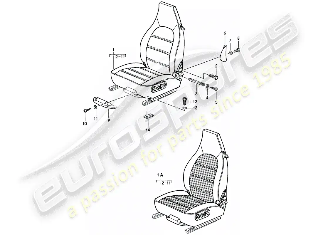 porsche 1984 (928) front seat - d - mj 1985>> parts diagram