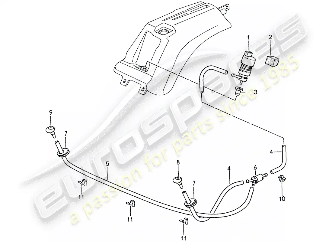 porsche 1998 (993) headlight washer system parts diagram