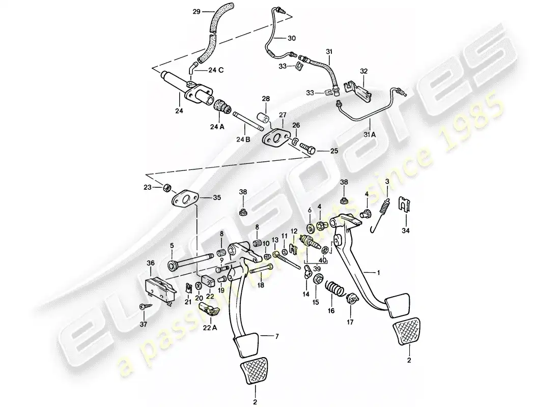 porsche 1986 (928) pedals parts diagram