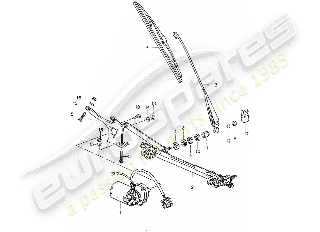 porsche 1991 (964) windscreen wiper system parts diagram