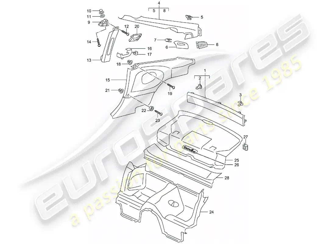 porsche 2003 (996 turbo / gt2) trims parts diagram