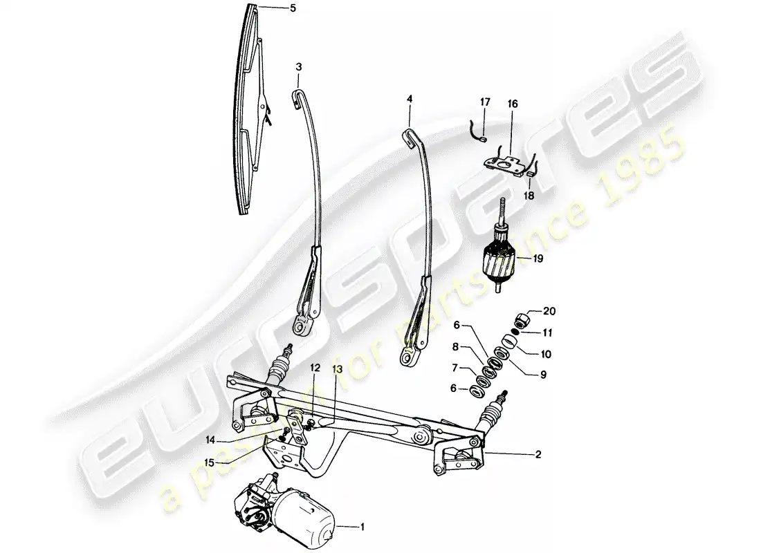 porsche 1974 (914) windscreen wiper system part diagram