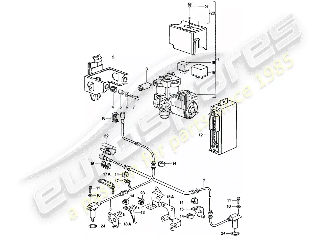 porsche 1986 (928) anti-locking brake syst. -abs- - hydraulic unit - speed sensor - electronic control module parts diagram
