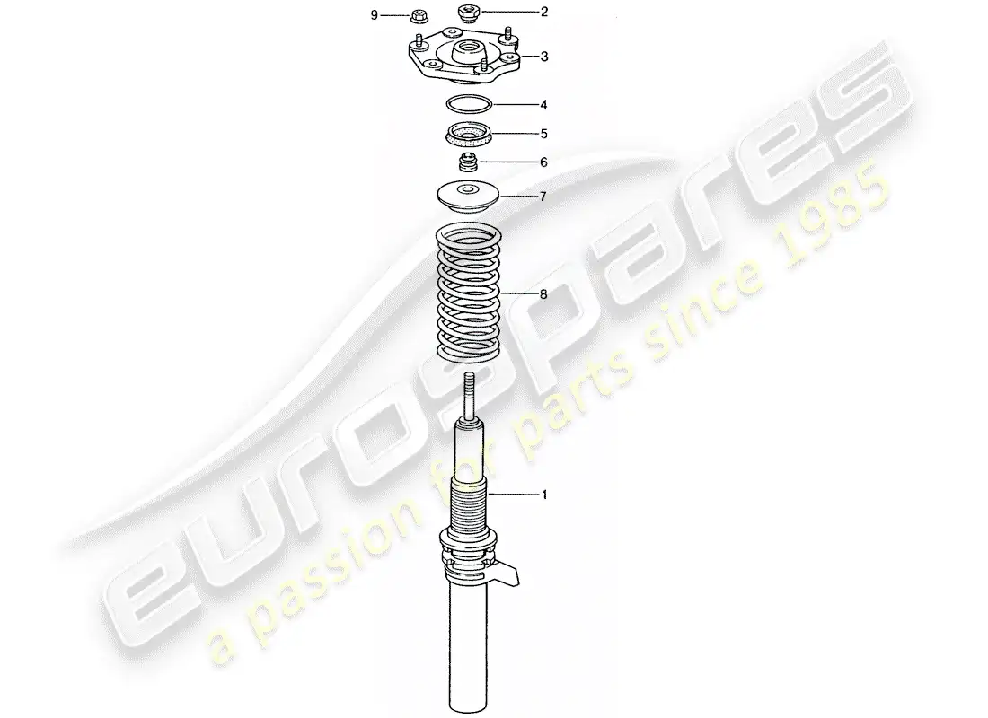 porsche 2002 (996 gt3) suspension - shock absorber strut parts diagram