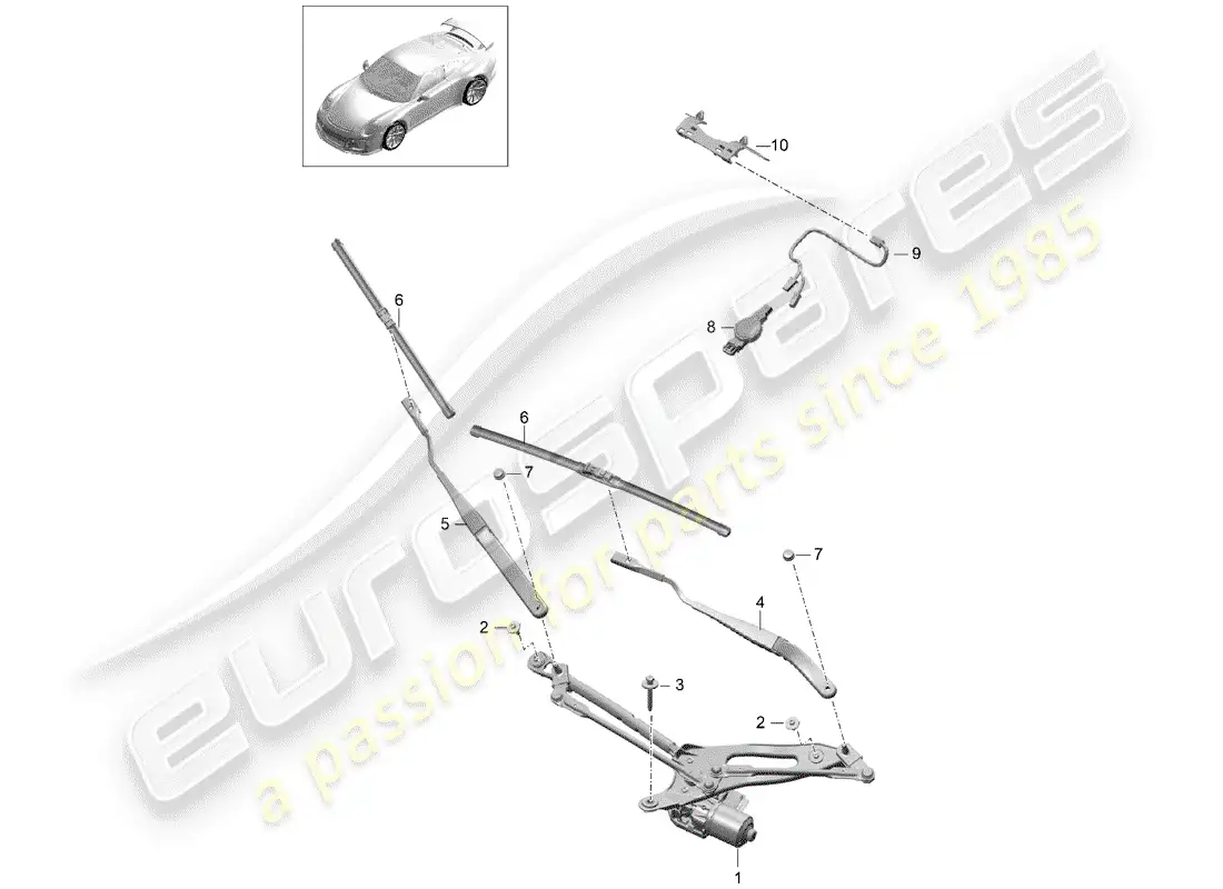 porsche 2017 (991-2 r/gt3/rs) windshield wiper system compl. parts diagram