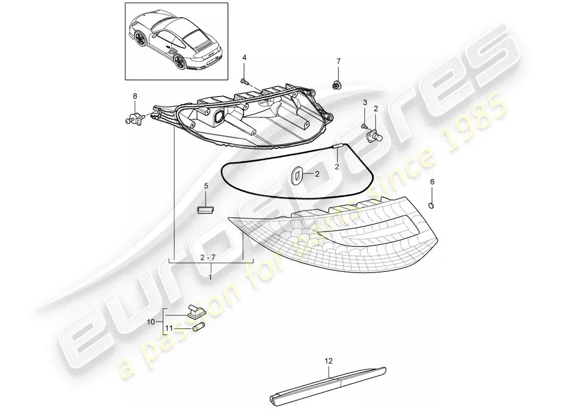 porsche 2012 (997-2 turbo / gt2 rs) rear light parts diagram
