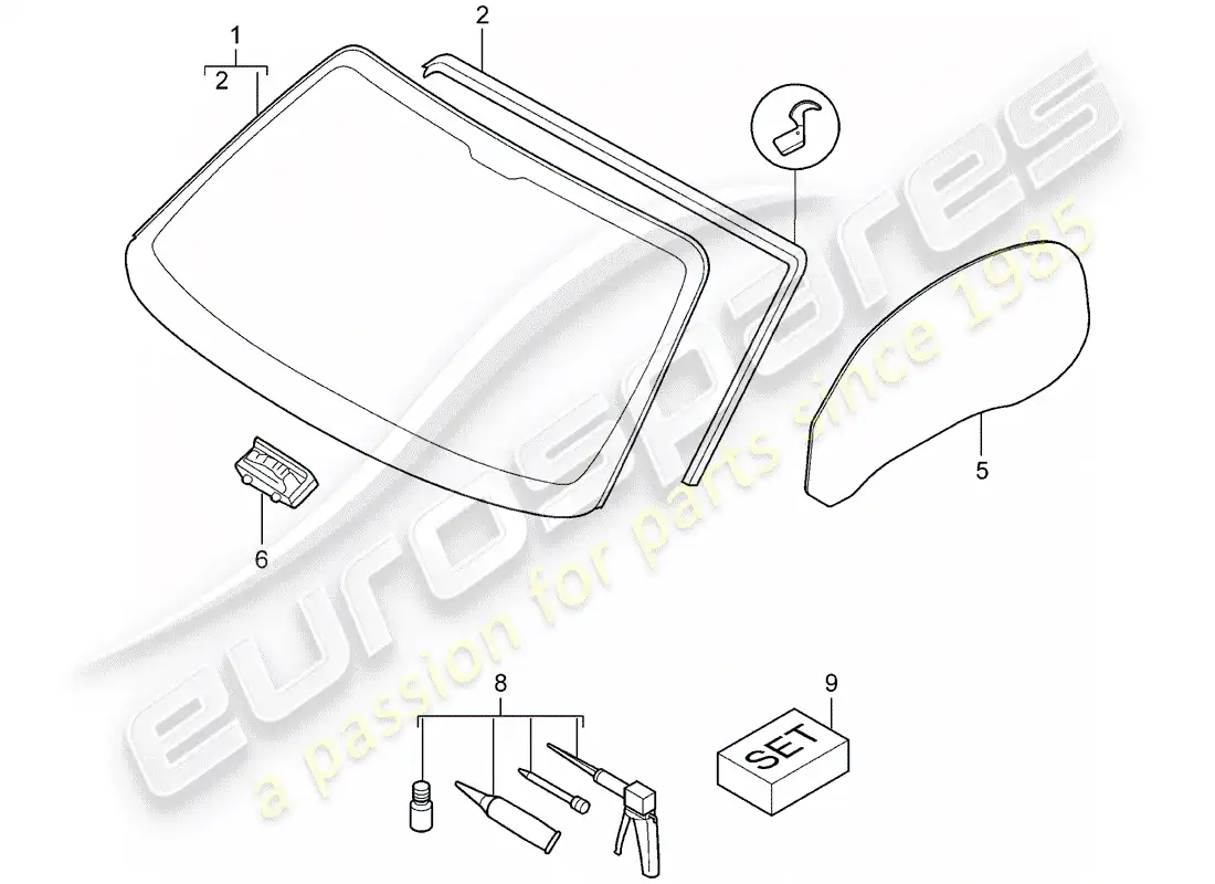 porsche 2006 (987 boxster) window glazing parts diagram