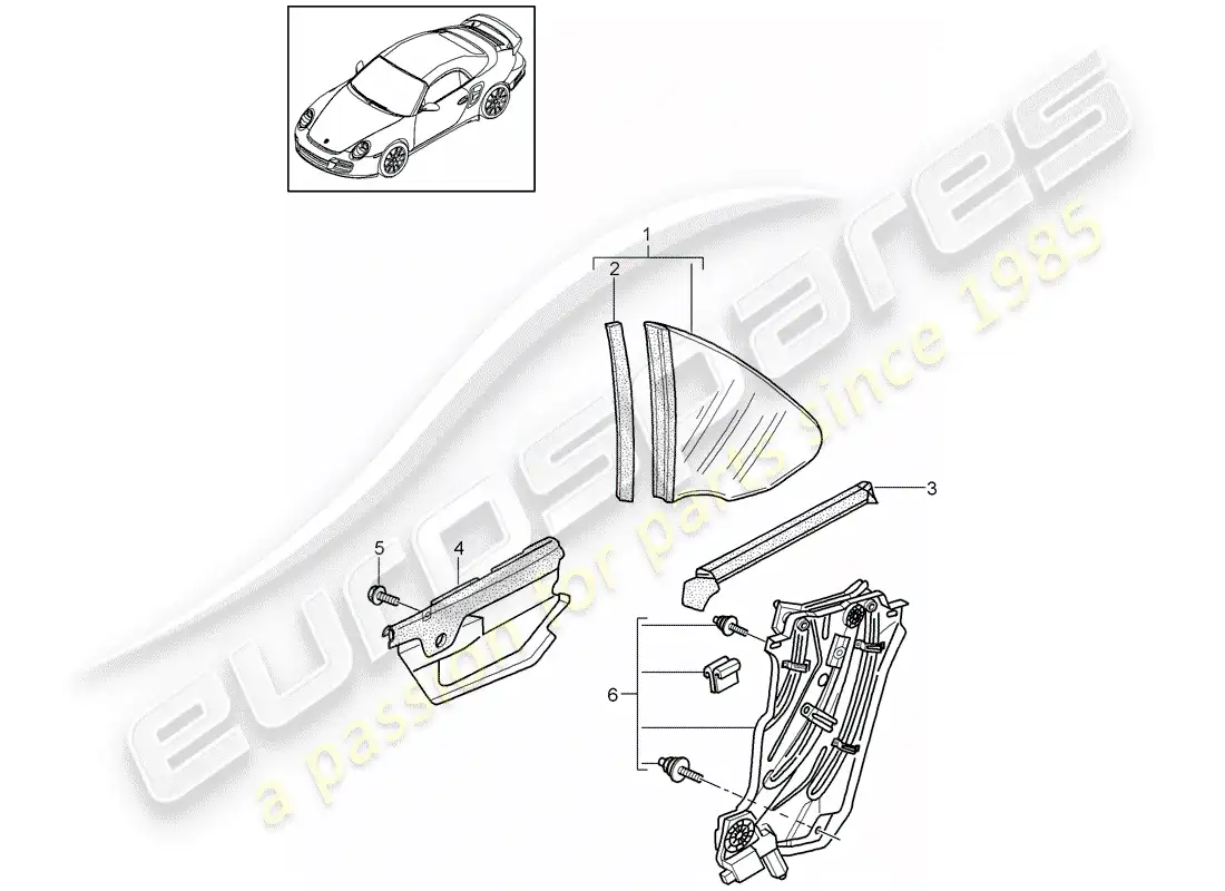 porsche 2012 (997-2 turbo / gt2 rs) side window part diagram