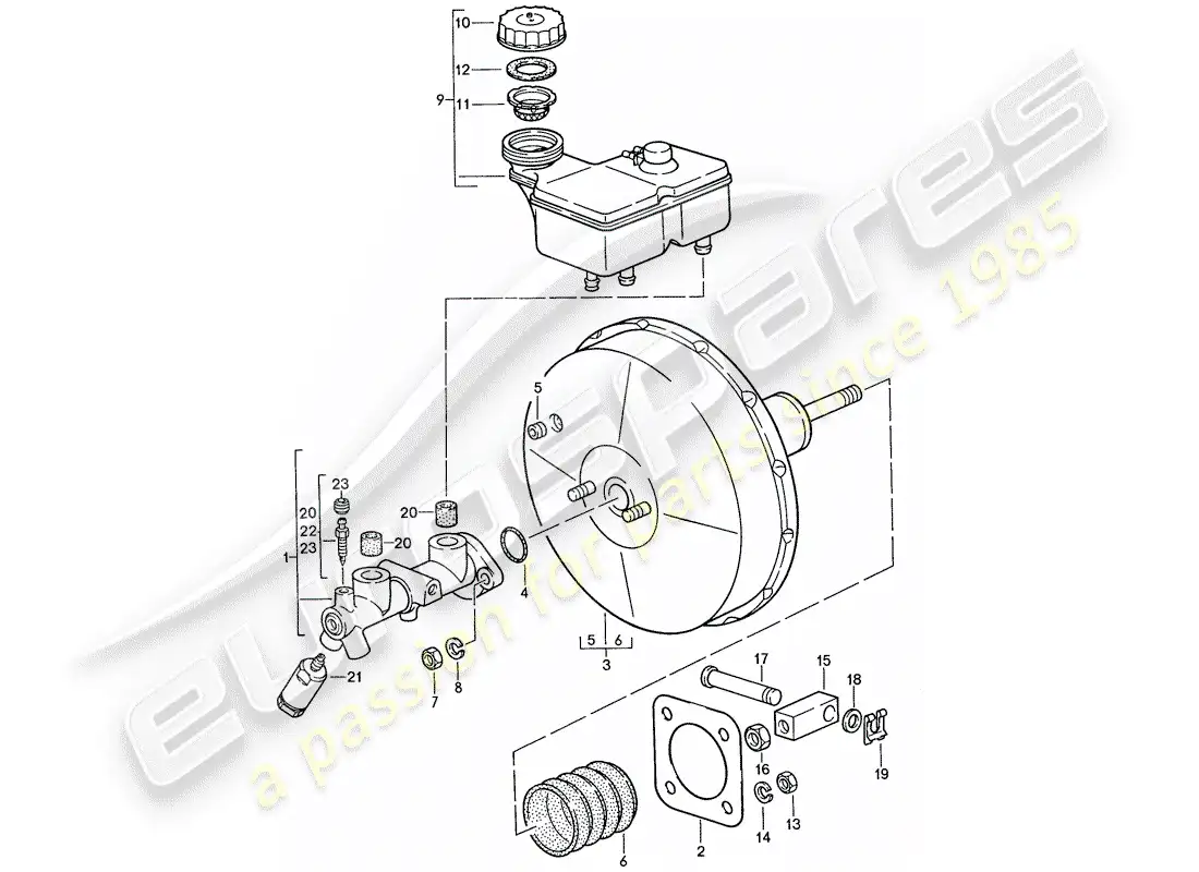 porsche 1990 (928) brake master cylinder - brake booster parts diagram
