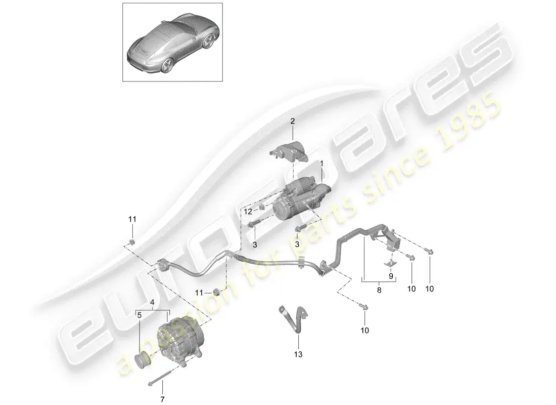 porsche 2013 (991-1) starter parts diagram