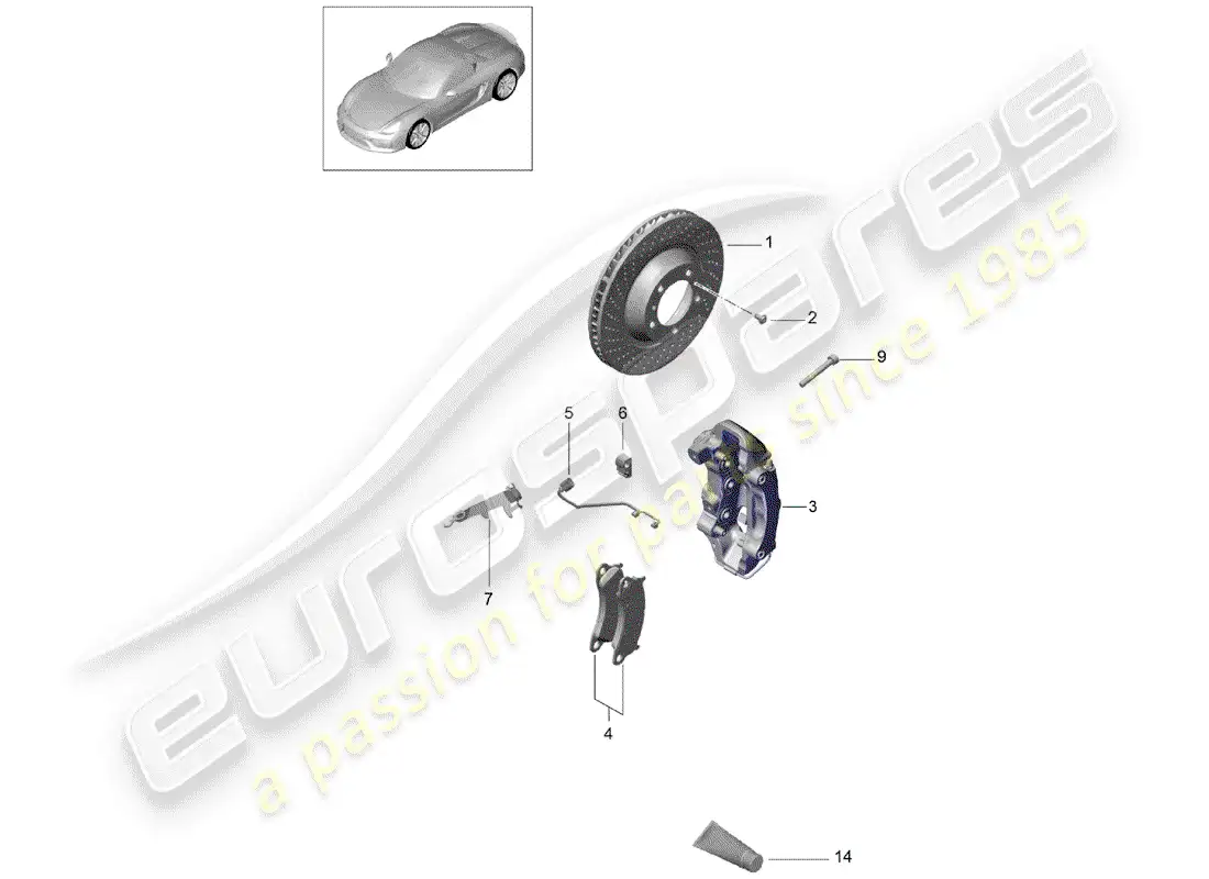 porsche 2016 (981 boxster spyder) disc brakes parts diagram