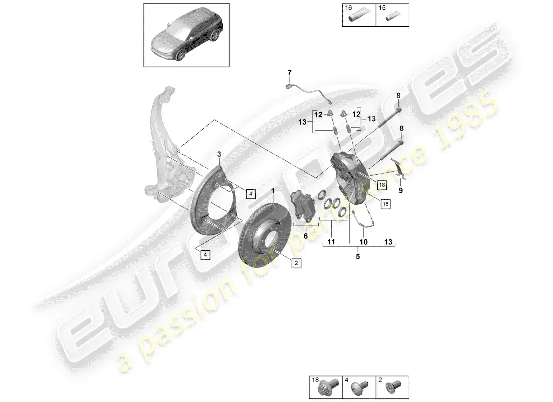 porsche 2020 (cayenne e3 9ya/9yb) disc brakes parts diagram