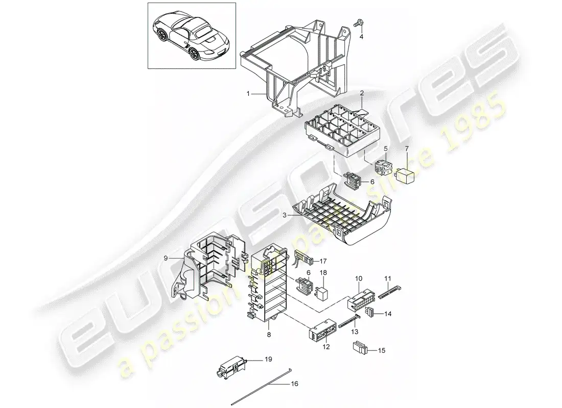 porsche 2012 (987 boxster) fuse box/relay plate parts diagram