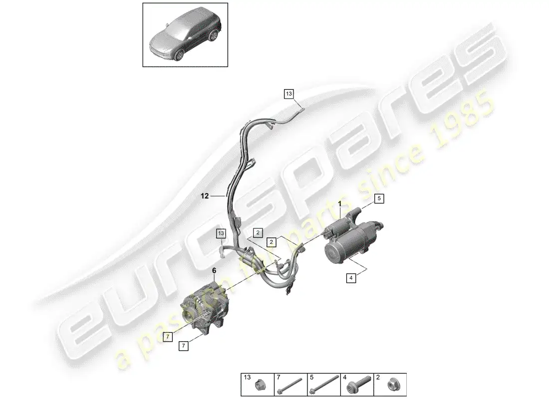 porsche 2020 (cayenne e3 9ya/9yb) starter parts diagram