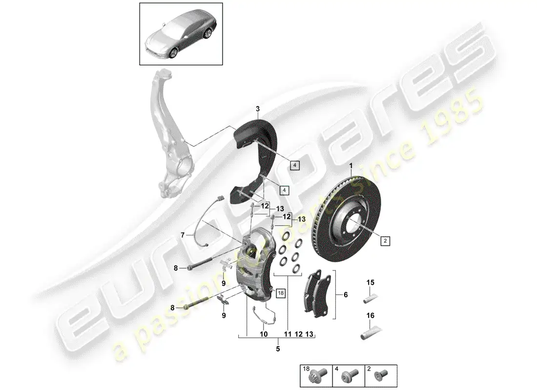 porsche 2020 (panamera 971-1) disc brakes parts diagram