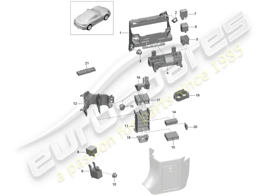 porsche 2019 (718 cayman) fuse box/relay plate parts diagram