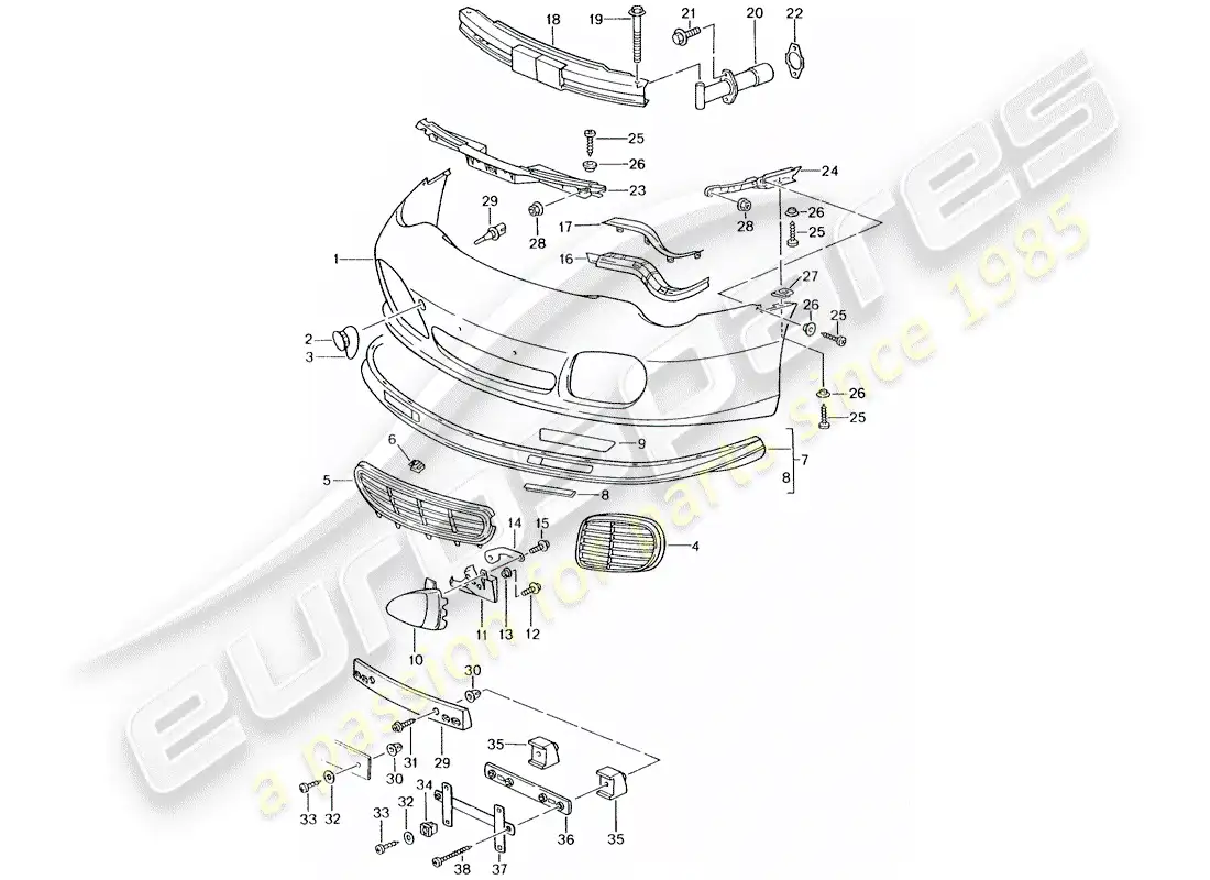 porsche 2001 (996 turbo / gt2) bumper parts diagram