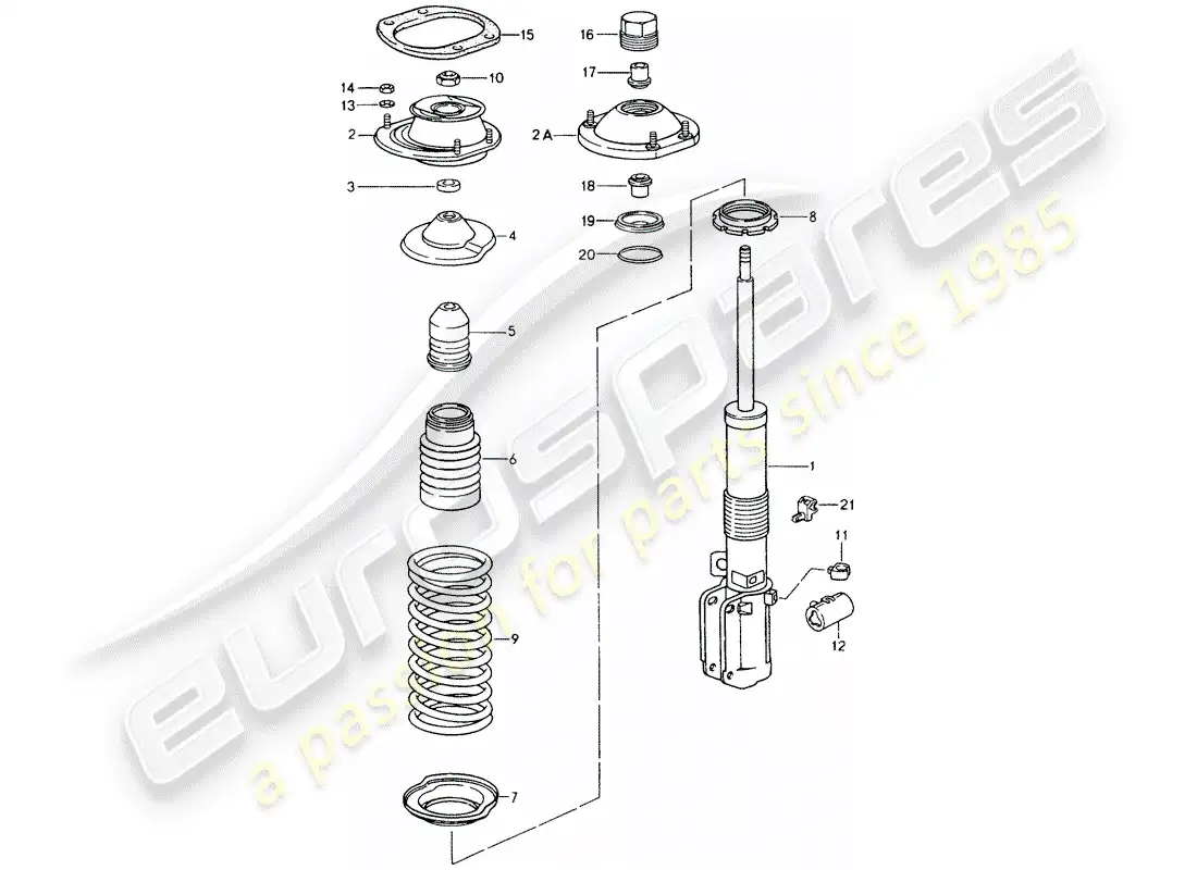 porsche 1994 (964) suspension - shock absorber strut - new design - attention parts diagram