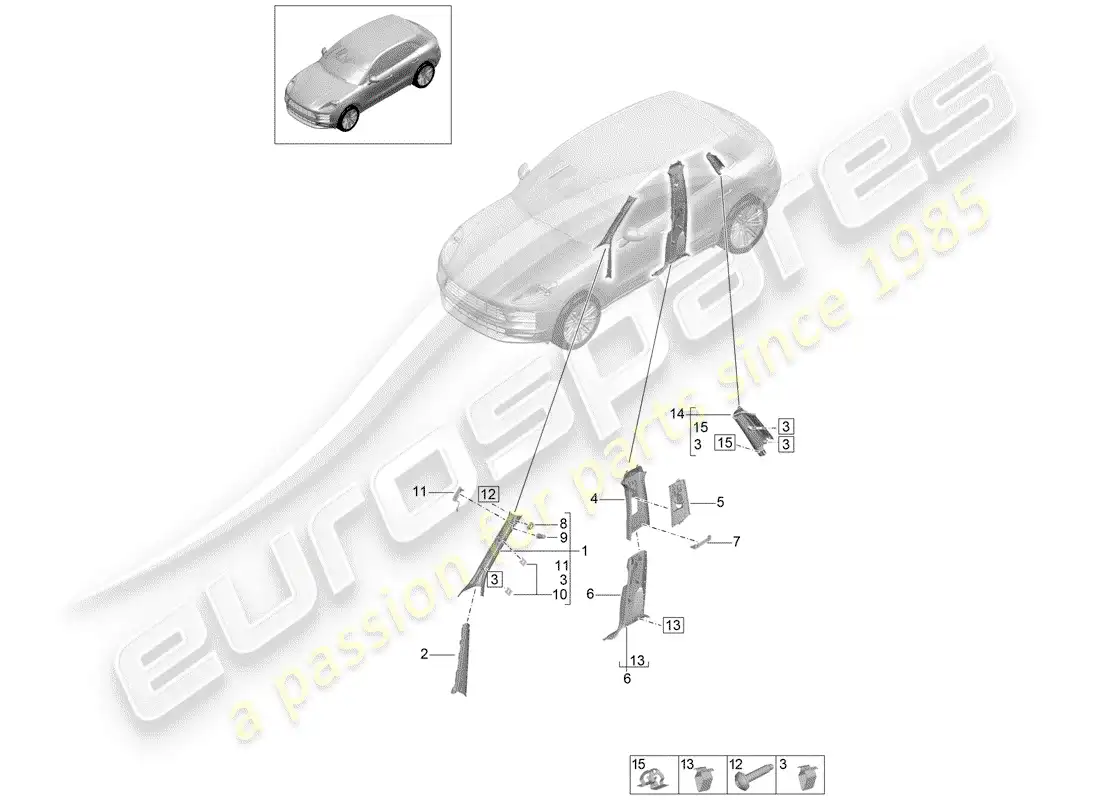 porsche 2020 (macan) lining, pillar a parts diagram