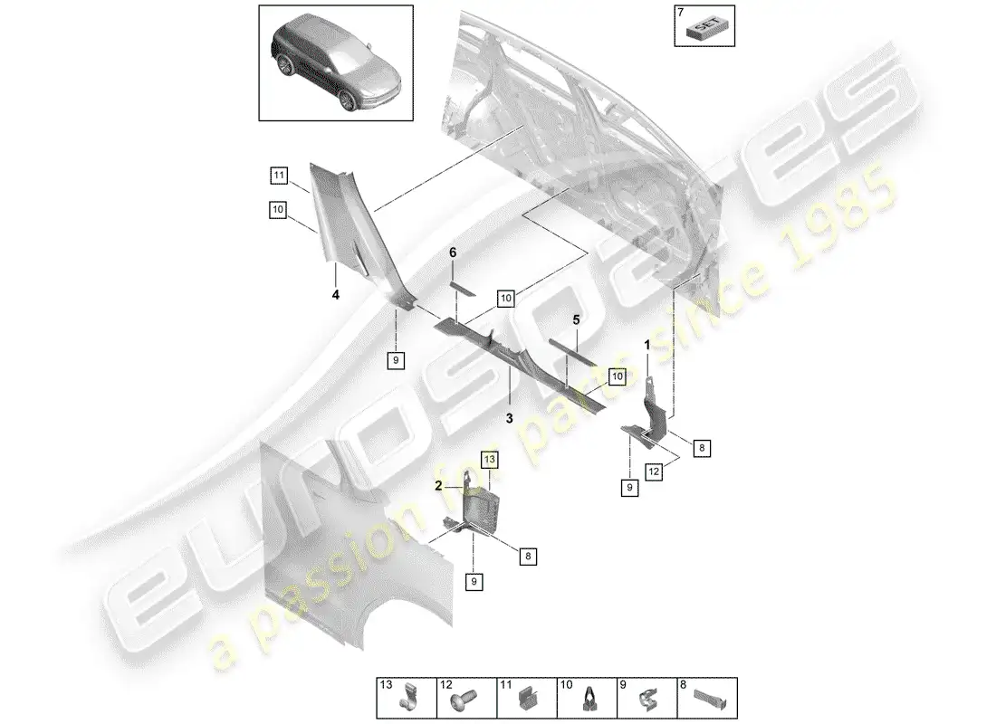 porsche 2018 (cayenne e3 9ya/9yb) scuff plate - sill panel parts diagram