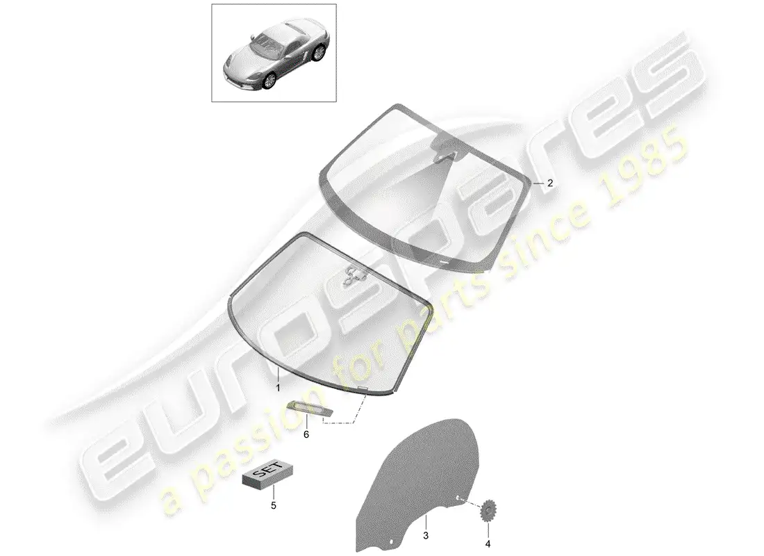 porsche 2017 (718 boxster) windshield glass parts diagram