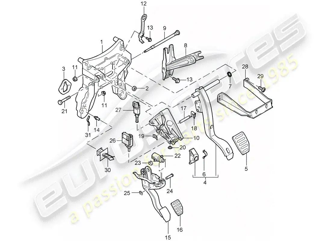 porsche 2007 (cayenne e1 9pa) pedals parts diagram
