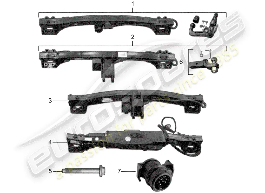 porsche 2013 (tequipment cayenne) tow hitch parts diagram