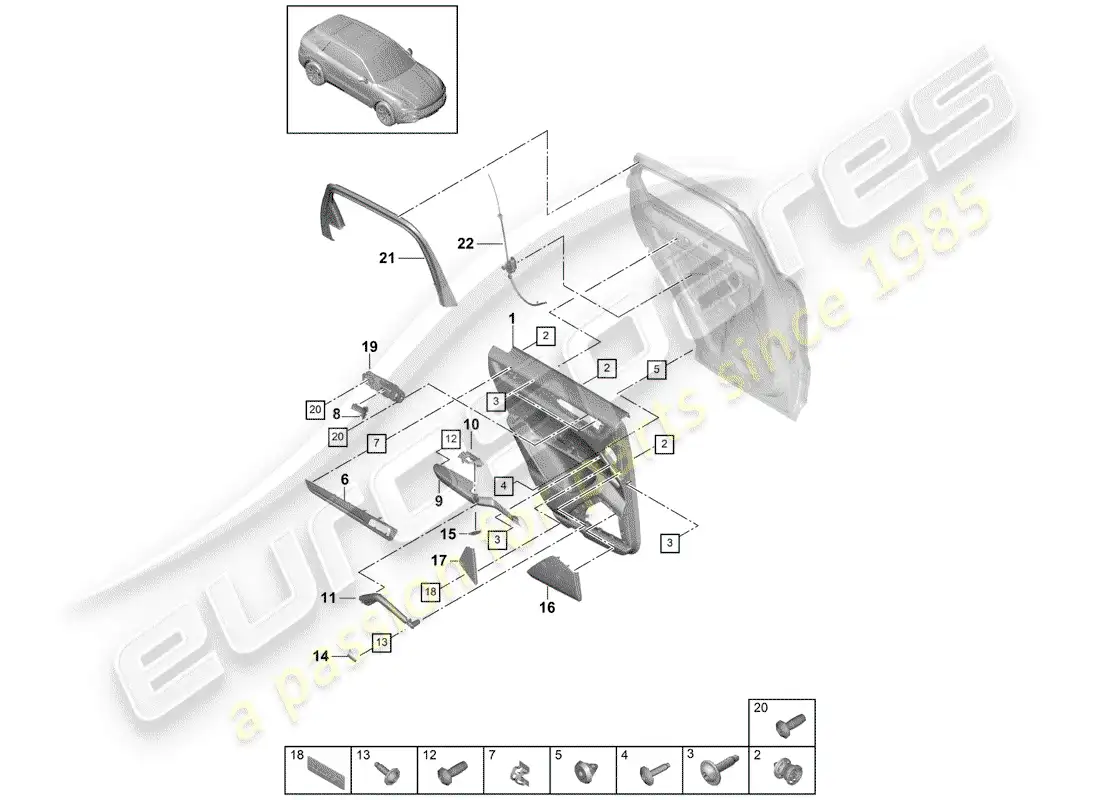 porsche 2020 (cayenne e3 9ya/9yb) door panel part diagram