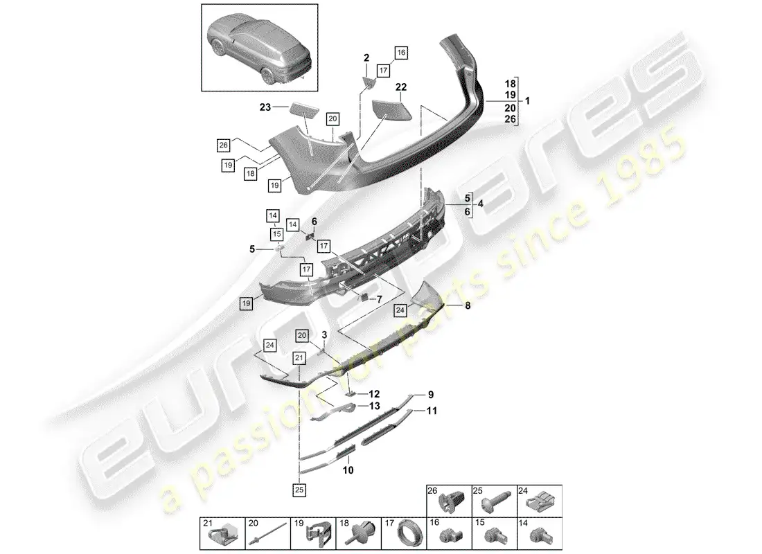 porsche 2020 (cayenne e3 9ya/9yb) bumper part diagram