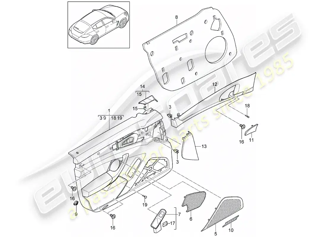 porsche 2013 (panamera 970) door panel parts diagram