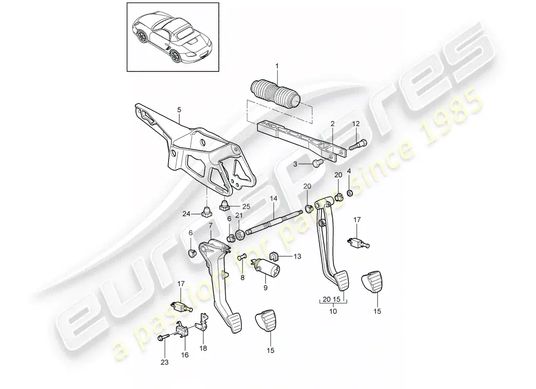 porsche 2011 (987 boxster) pedals parts diagram